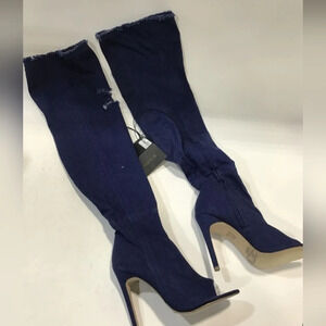 Denim Forever 21 Thigh High Stiletto Boots, Sz 5.5, NWT